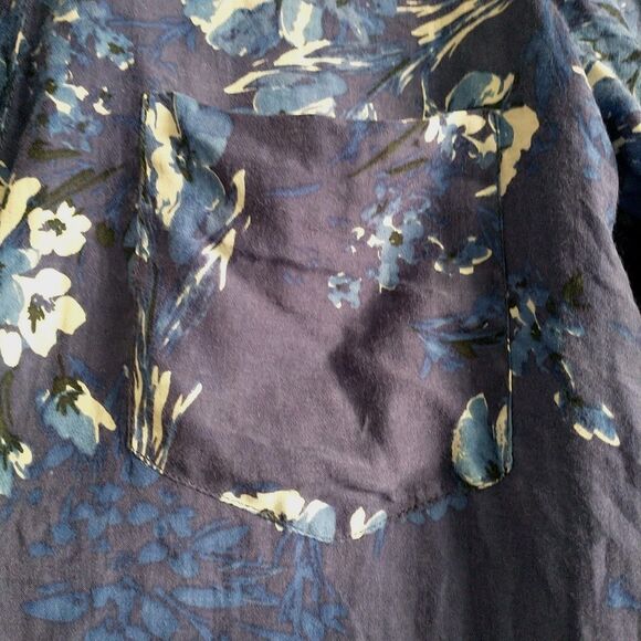 Zara Top Blouse Tunic Woman L/M*Blue Floral Silk Blend Long Sleeve Keyhole - Picture 3 of 11